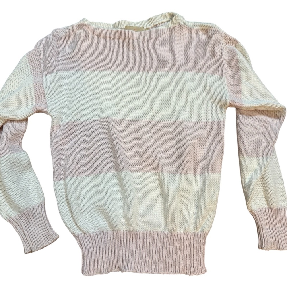 J. Crew Cream & Pink Crew Neck Sweater Sz S Vintage